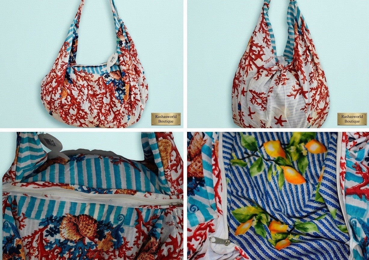 Antica Sartoria 2026 Corals & Sea Creatures Hobo Banana Carryall Beach Tote Bag
