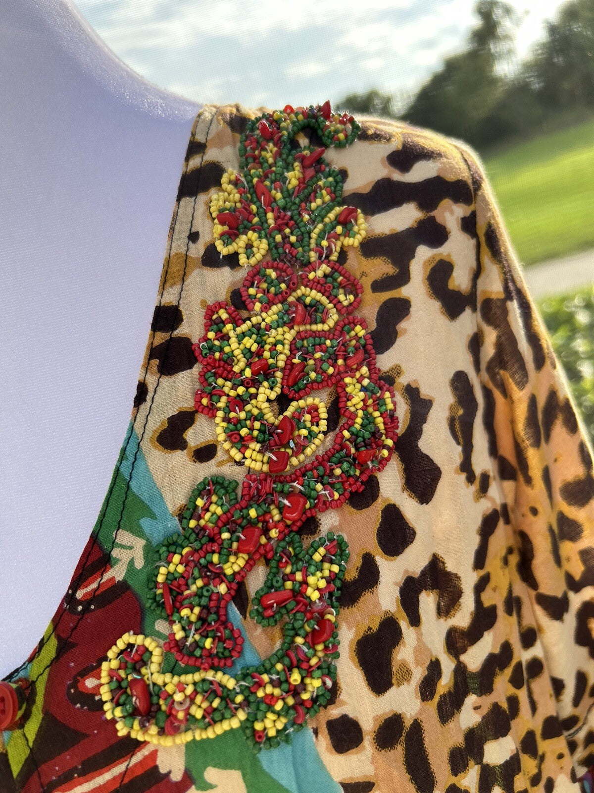 Antica Sartoria Leopard & Flowers 3 Button Flare Dress Top 🐆❤️💚