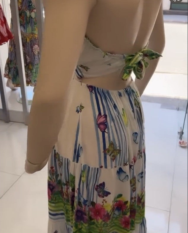 Antica Sartoria 2024 Long Halter V Neck Beaded  Butterflies & Stripes Dress Nwt