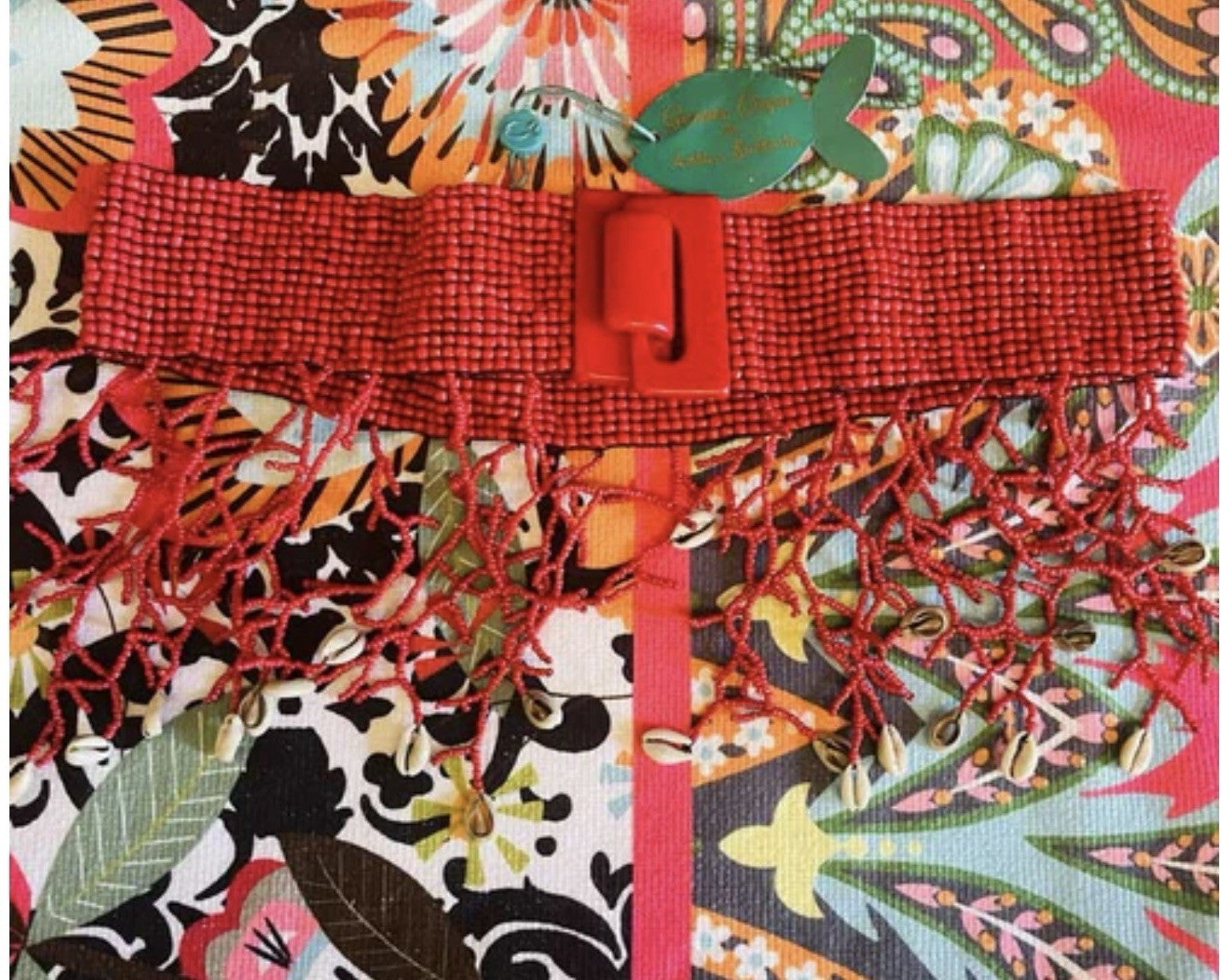 Antica Sartoria Expandable Red Seashell& Corals Belt Nwt