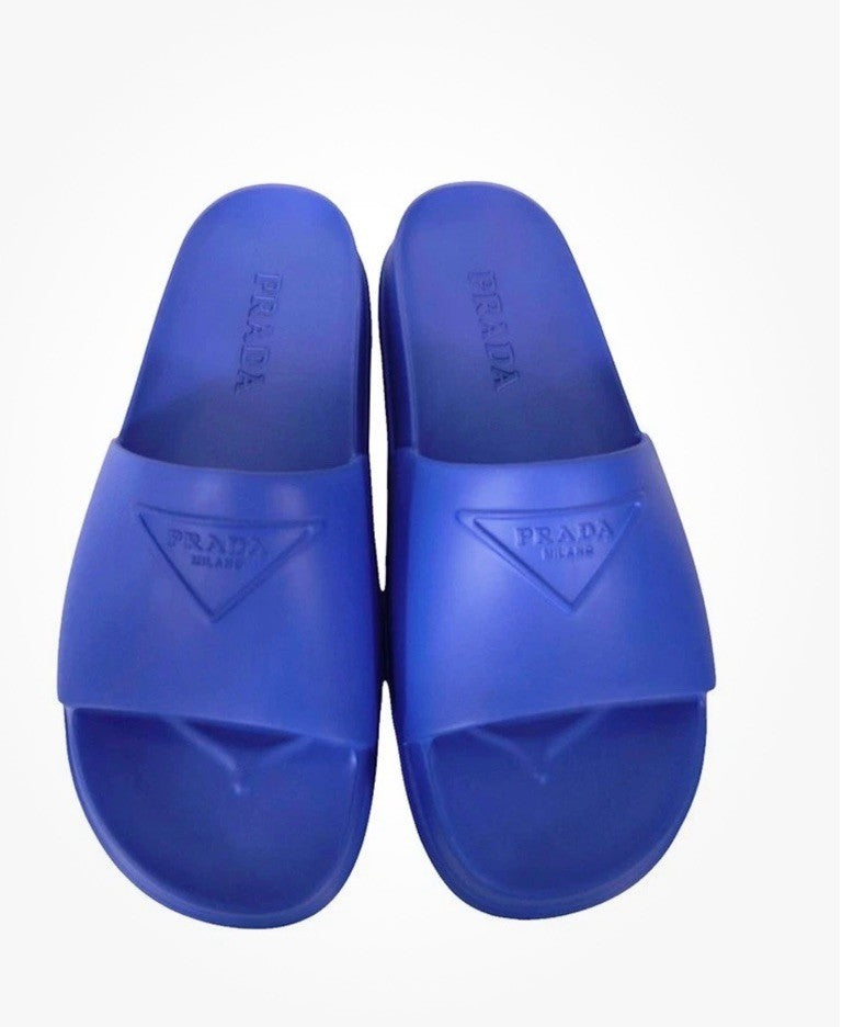 PRADA Women's EVA Rubber Triangle Logo 20mm SLIDE SANDALS NIB Size 39
