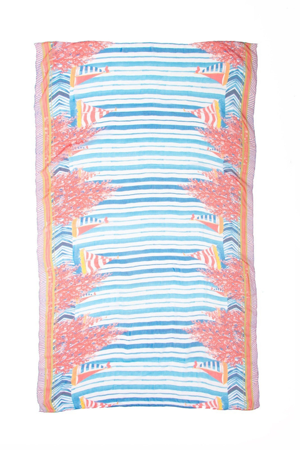 Antica Sartoria 2025 Poly Chiffon Coral & SailBoats Stripe Scarf Sarong NWT O/S