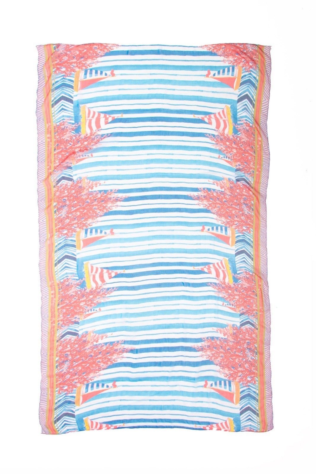 Antica Sartoria 2025 Poly Chiffon Coral & SailBoats Stripe Scarf Sarong NWT O/S