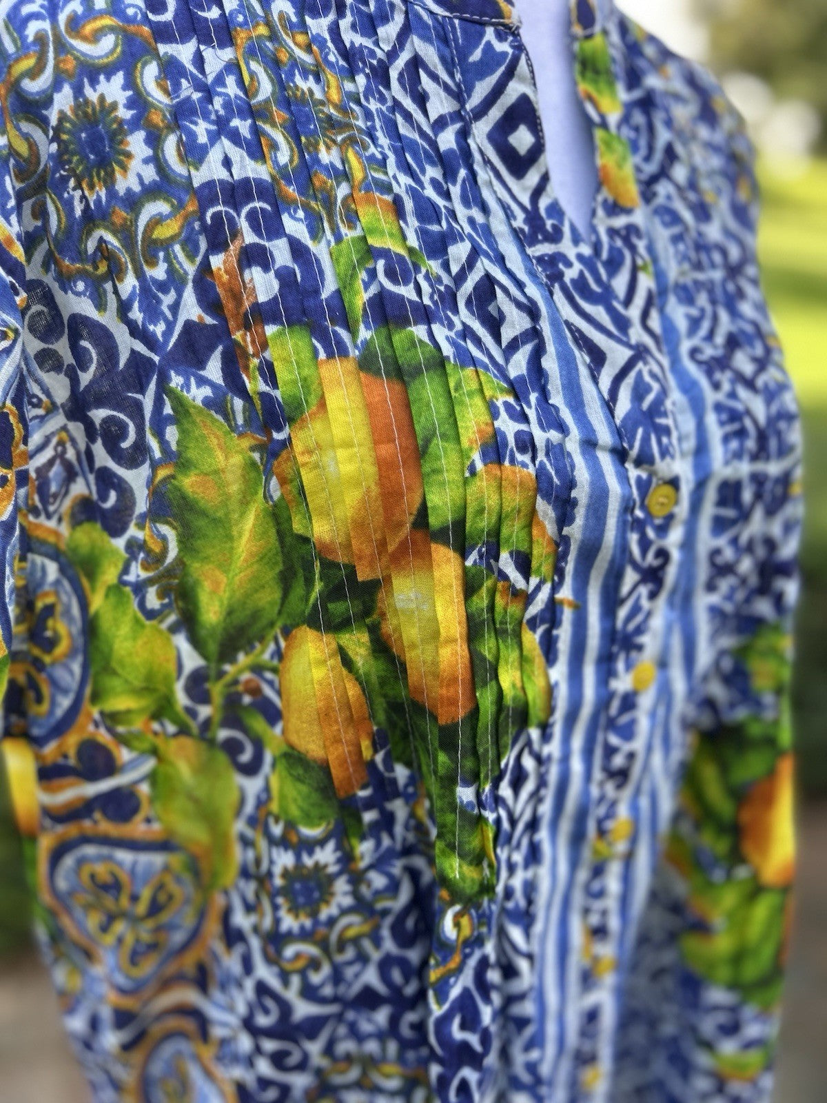 Antica Sartoria Blue & Lemon Button Down Shirt Xl NWT