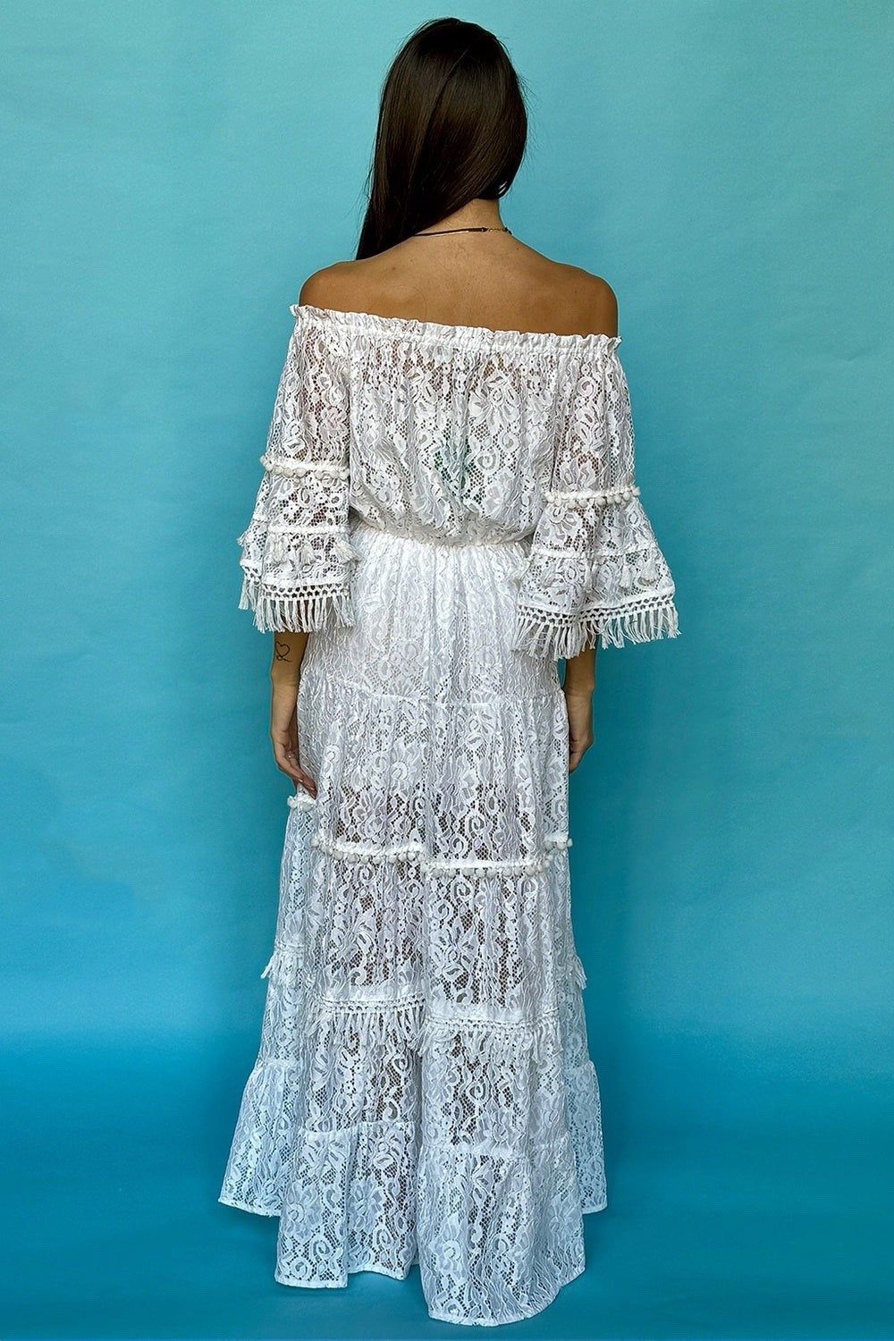ANTICA SARTORIA WHITE LACE OFF SCHOULDER LONG DRESS NWT O/S LAST ONE