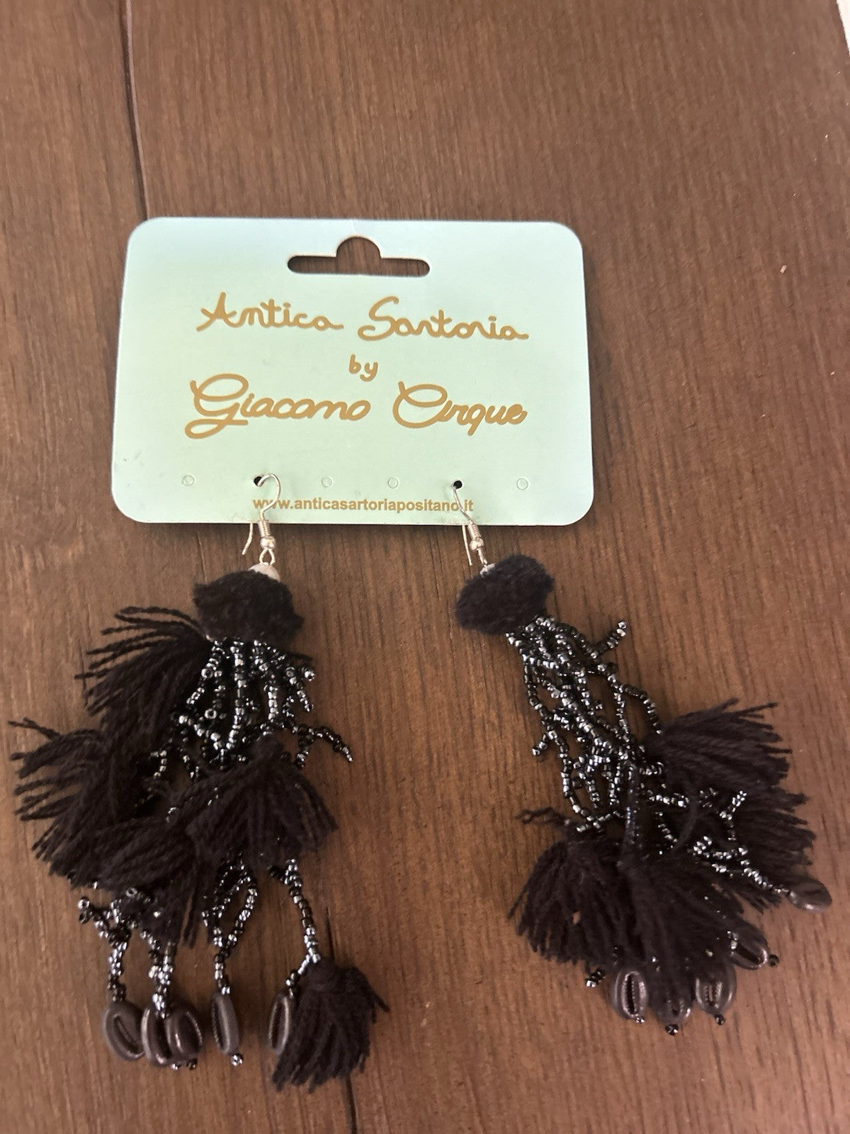 Antica Sartoria Gorgeous Black Beaded Earrings & Necklace Set NWT