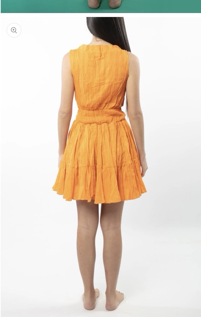 Antica Sartoria Cantalope Orange V Neck With Tie Elastic Waist Dress NWT O/S