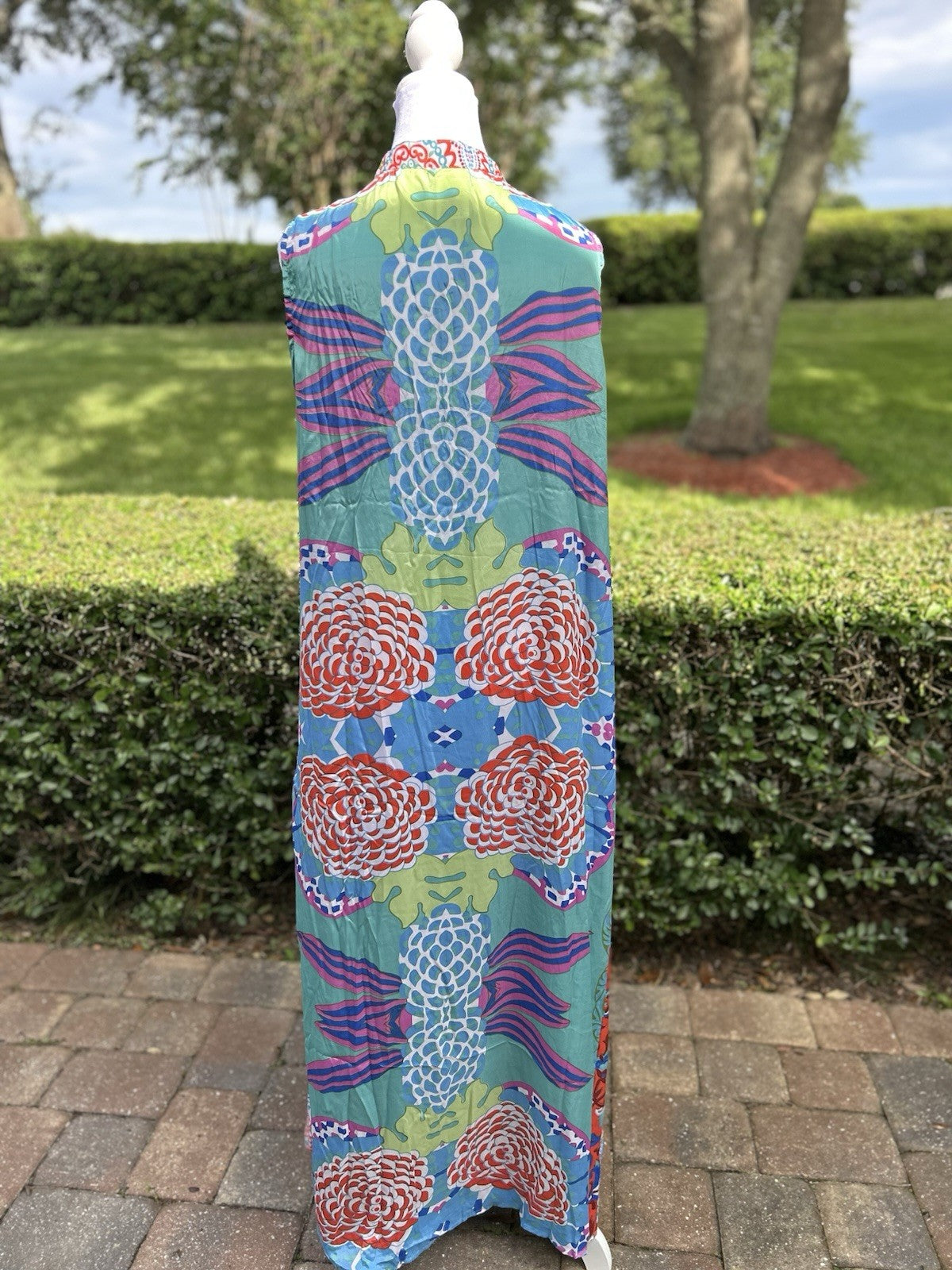 ANTICA SARTORIA 2024 AQUA COLORFUL FLOWER LONG MUMU/KAFTAN/DRESS NWT OS