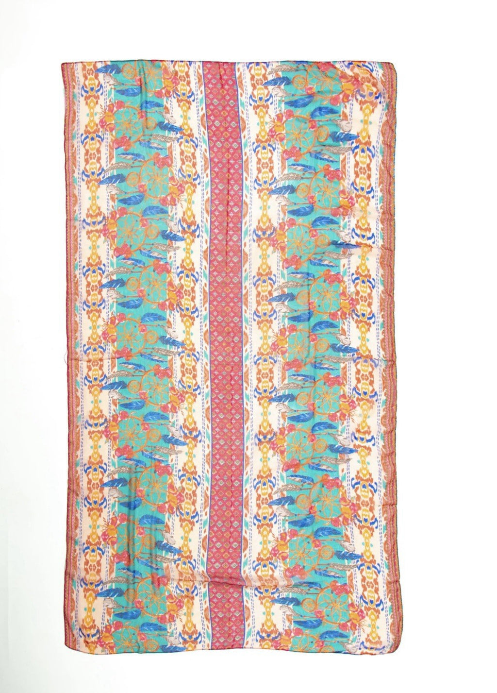 Antica Sartoria Orange & Aqua Aztec Print Scarf 50x70 NWT