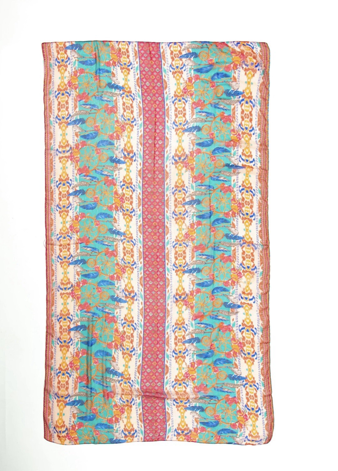 Antica Sartoria Orange & Aqua Aztec Print Scarf 50x70 NWT