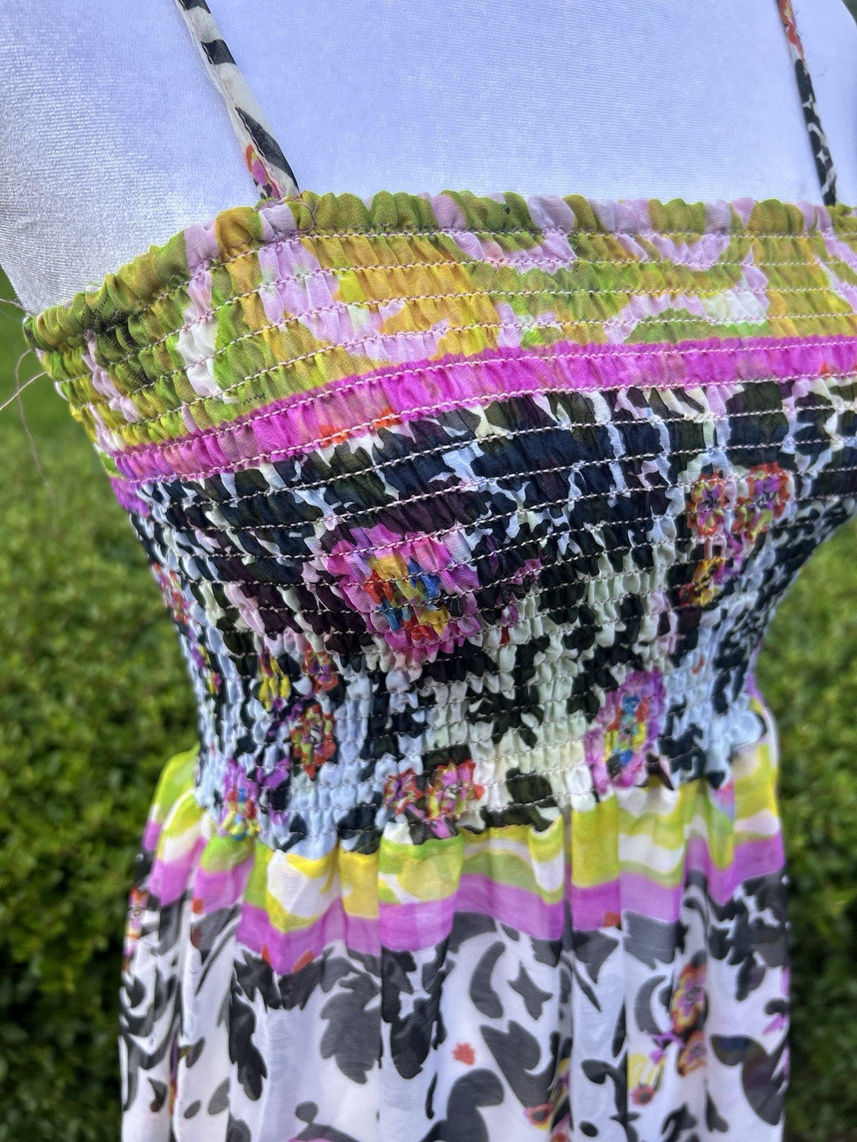 Antica Sartoria Lime & Pink Blue Fun print STRAPPY  Smocked Top Dress NWT O/S