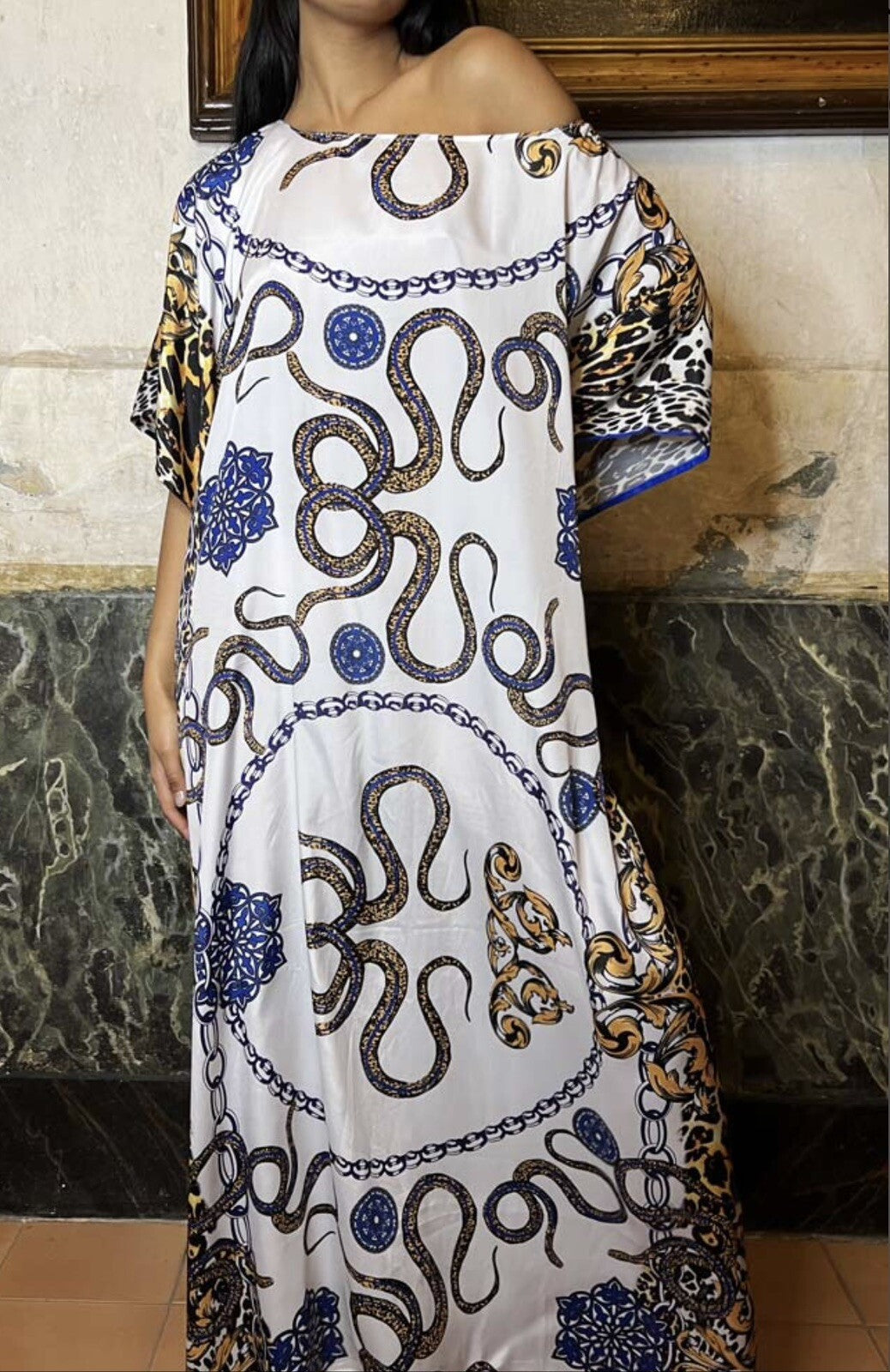 ANTICA SARTORIA 2023 LEOPARD CHAINS & SNAKES  Long Kaftan DRESS NWT