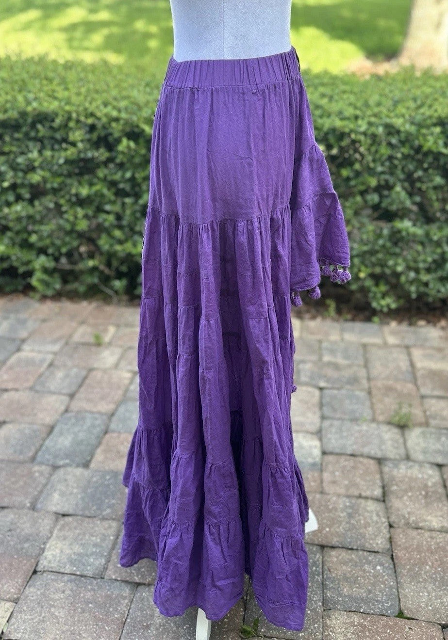 Antica Sartoria Purple Long Back Short Front Skirt & Beaded Top NWT POMPOM NWT