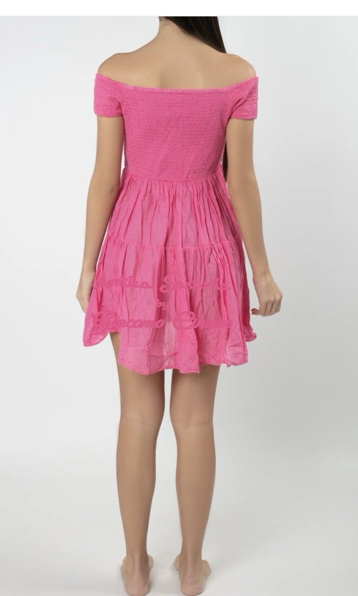 Antica Sartoria 2025 Smocked Hot Pink Off Shoulder Dress Nwt