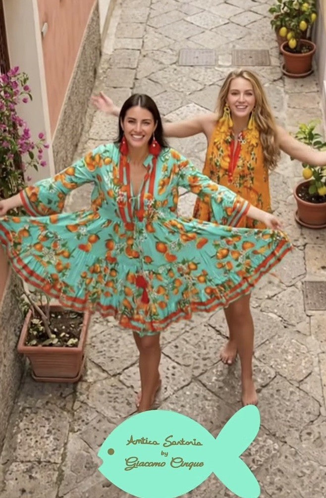 Antica Sartoria 2026 Aqua Orange 🍊 Tie Front Dress NWT O/S