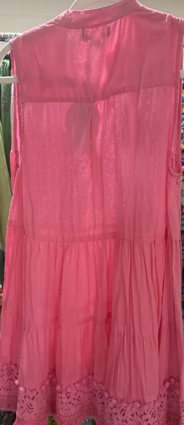 Antica Sartoria 2024 Pink Sleeveless Dress With Lace Trim NWT O/S