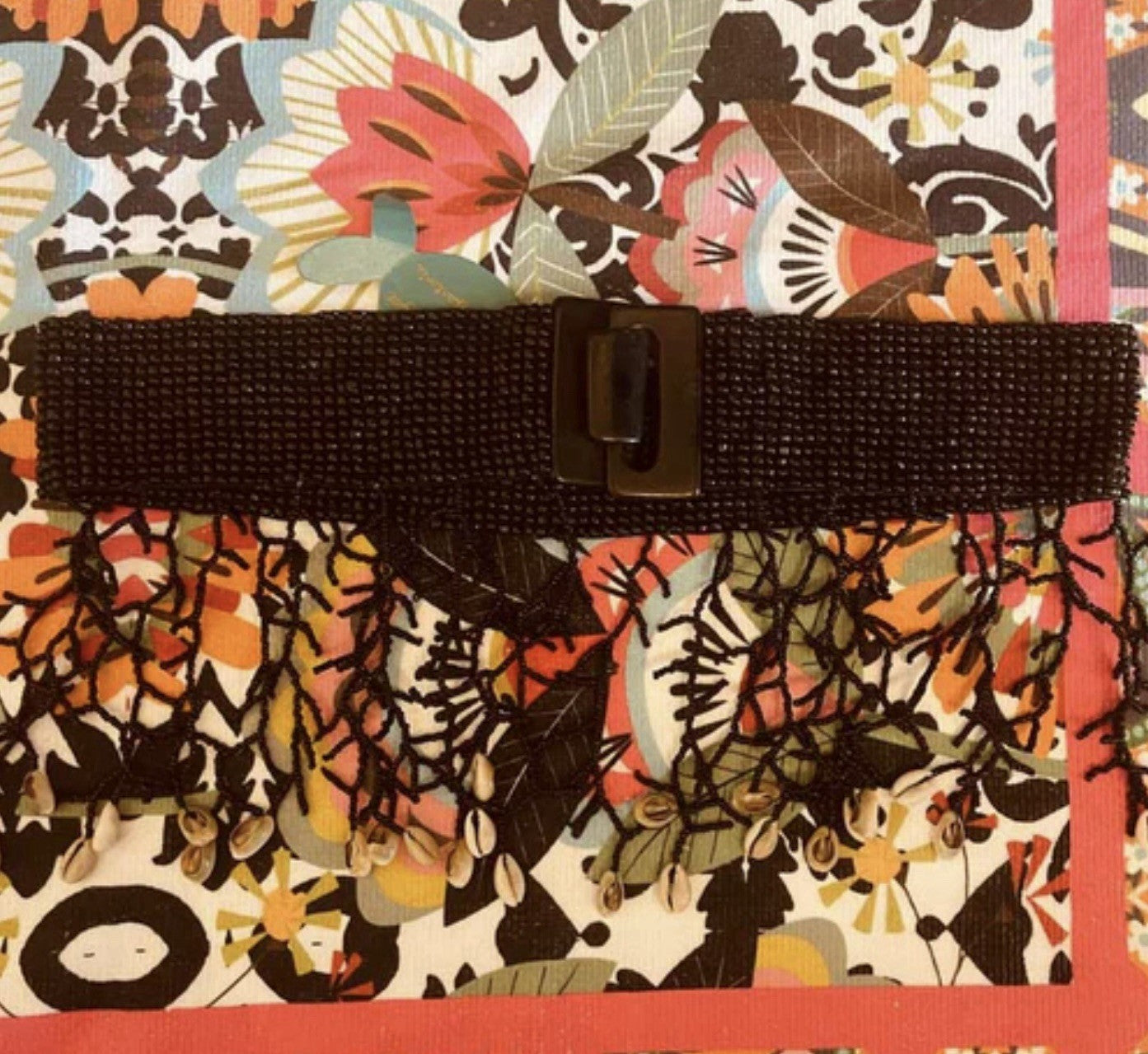 Antica Sartoria Expandable Belt Black Seashell & Corals Nwt
