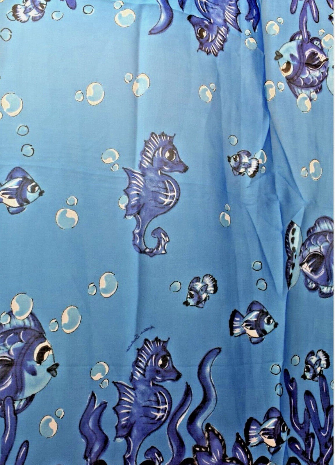 ANTICA SARTORIA 2024 BLUE FISH SEAHORSES SCARF POLY CHIFFON 40x70 NWT