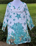 Antica Sartoria 2025 White & Blue Star Fish & Corals Tunic Kaftan Large NWT