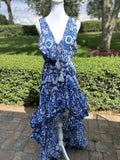 Antica Sartoria BLUE & WHITE Long Back Short Front Kaleidoscope Pattern NWT O/S