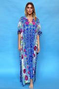 ANTICA SARTORIA 2024 ROSES LONG MUMU/KAFTAN L/XXL PONCHO BLUE LAST ONE