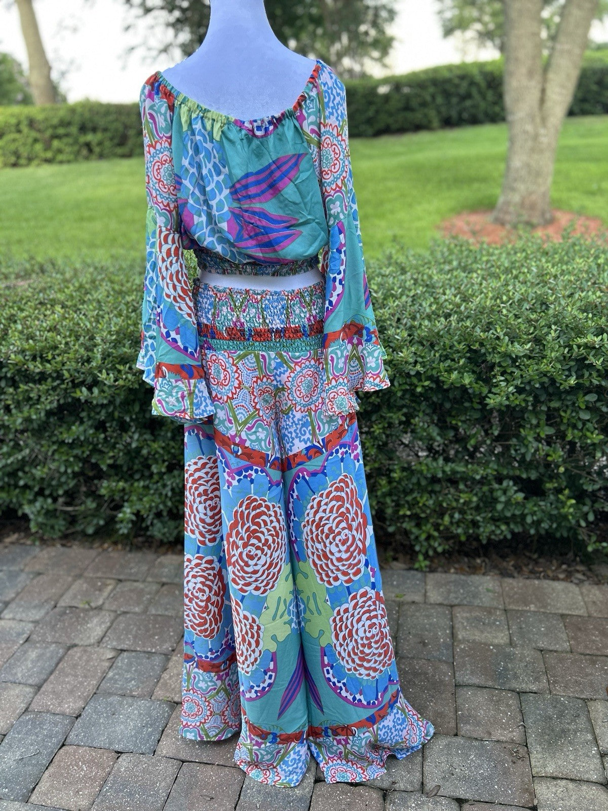 ANTICA SARTORIA 2024 AQUA FLOWERS PANTS SET O/S NWT BEAUTIFUL
