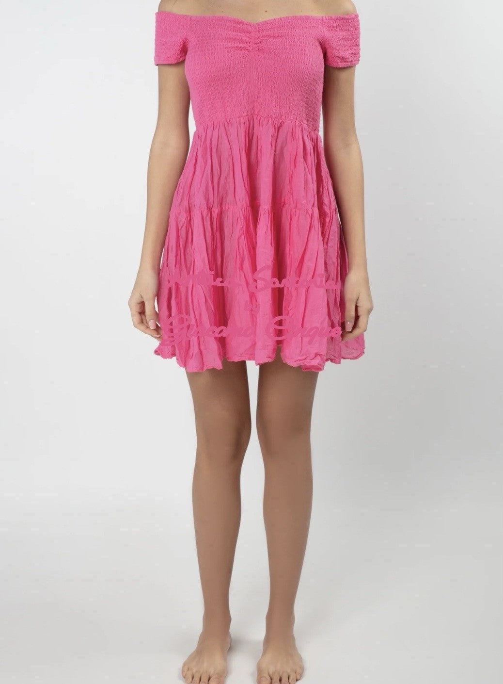 Antica Sartoria 2025 Smocked Hot Pink Off Shoulder Dress Nwt