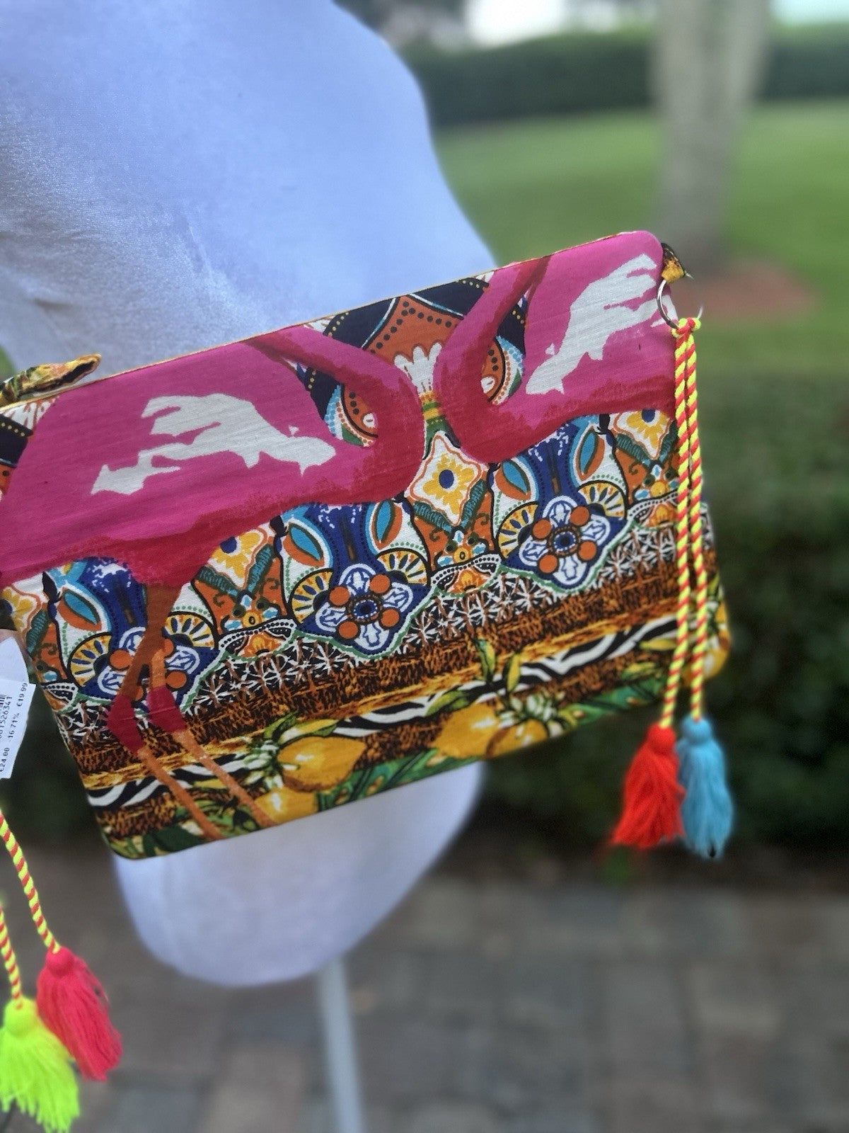 Antica Sartoria Pink & Yellow Dancing Queen Zipper Purse Clutch NWT