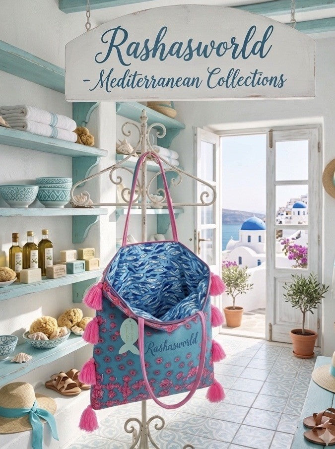 ANTICA SARTORIA 2026 AQUA & PINK FISH LINING “Sample”  BِِEACH TOTE BAG