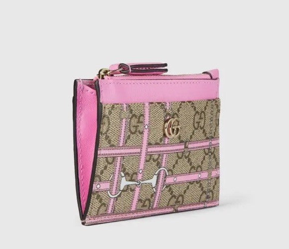 Gucci Zip Key Pouch Leather Fabric Pink New In Box