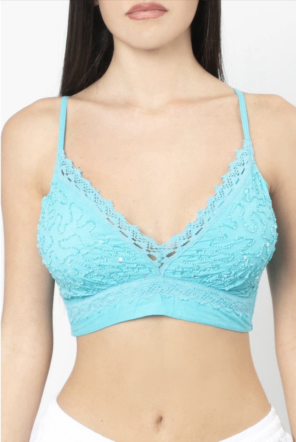 Antica Sartoria Beaded Smocked Back Bra-Lette Size 32-36D Turquise