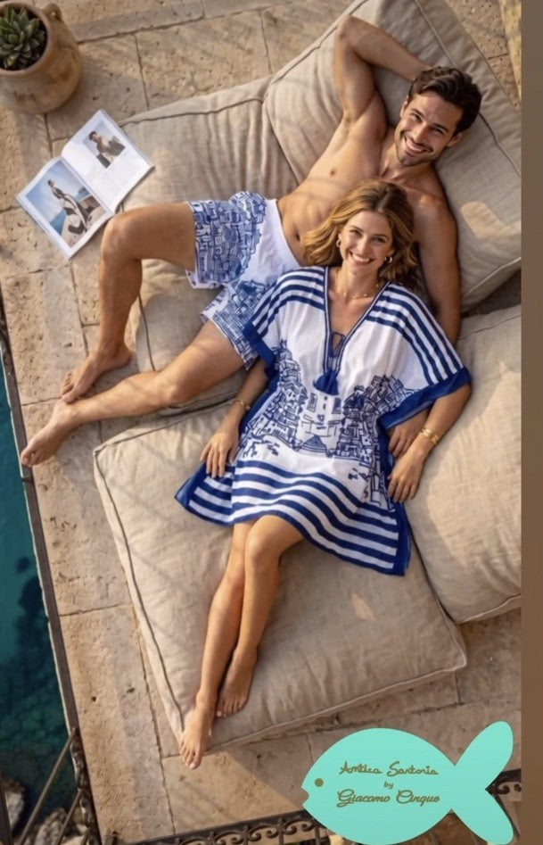 Antica Sartoria 2026 Positano Blue & White Poncho O/S NWT