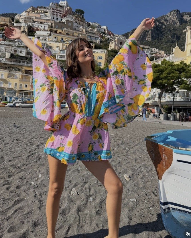 Antica Sartoria 2026 Pink Blue Yellow Lemon 🍋 Off Shoulder Romper Nwt O/S