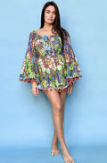 Antica Sartoria 2024 Blue White Green Cactus  Beaded Romper One Piece NWT O/S