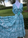 Antica Sartoria 2024 Aqua & White Beautiful Long Dress V-Neck NWT O/S