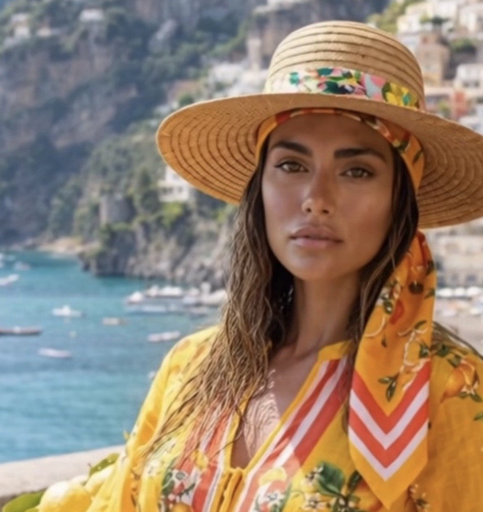 Antica Sartoria 2026 Straw Sun Hat Positano Print Perfect Nwt O/S