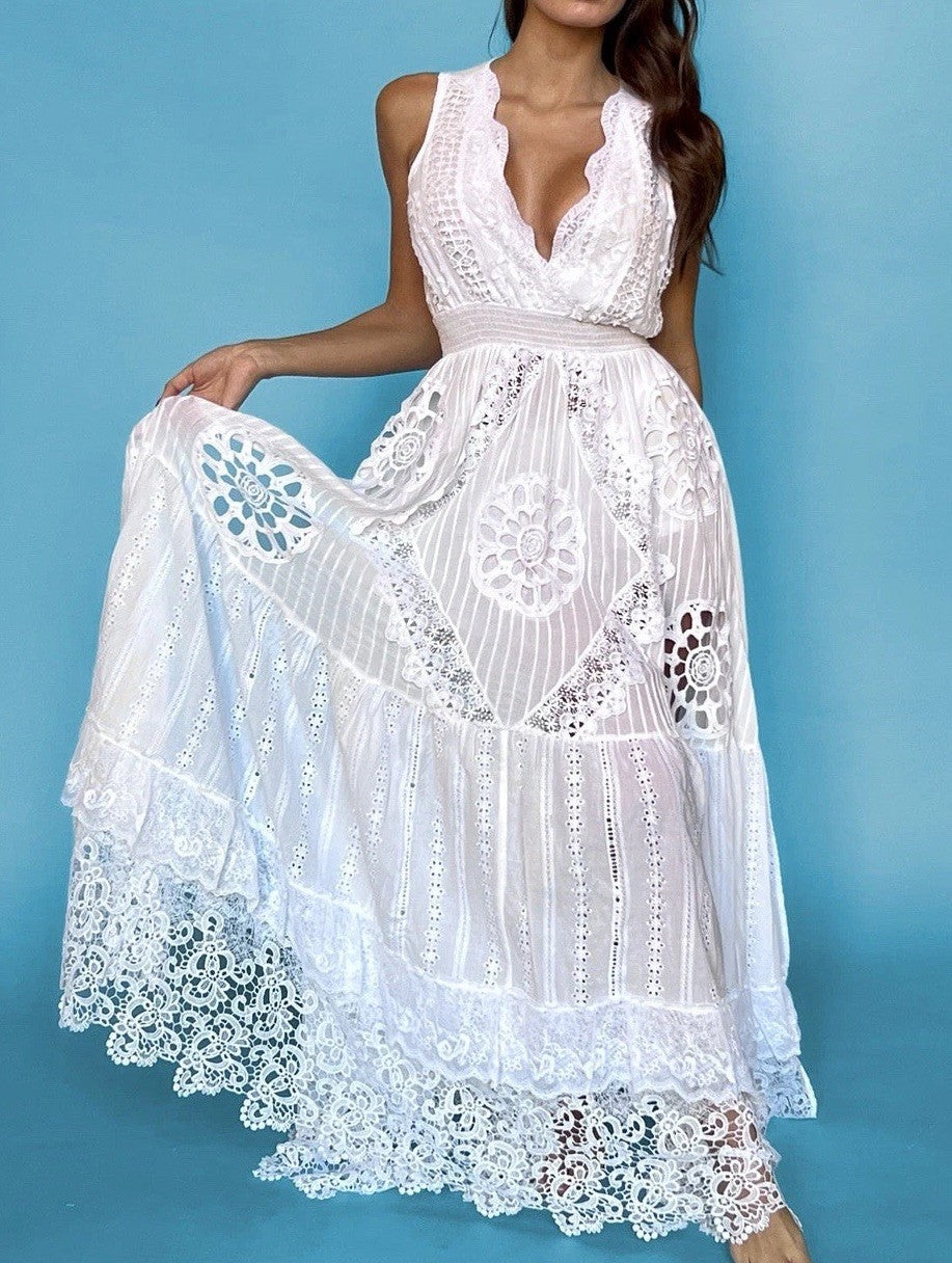 ANTICA SARTORIA LONG SLEEVELESS GORGEOUS WHITE LACEY DRESS O/S NWT 2024
