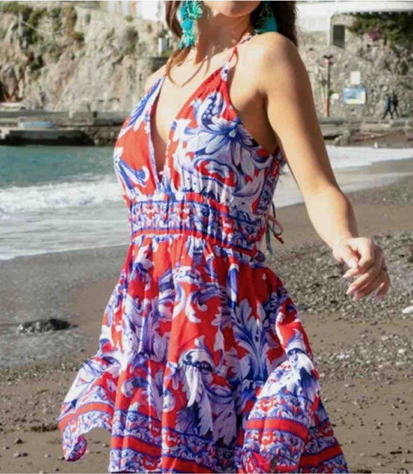 Antica Sartoria 2026 White Red & Blue Halter Like Dress Nwt O/S
