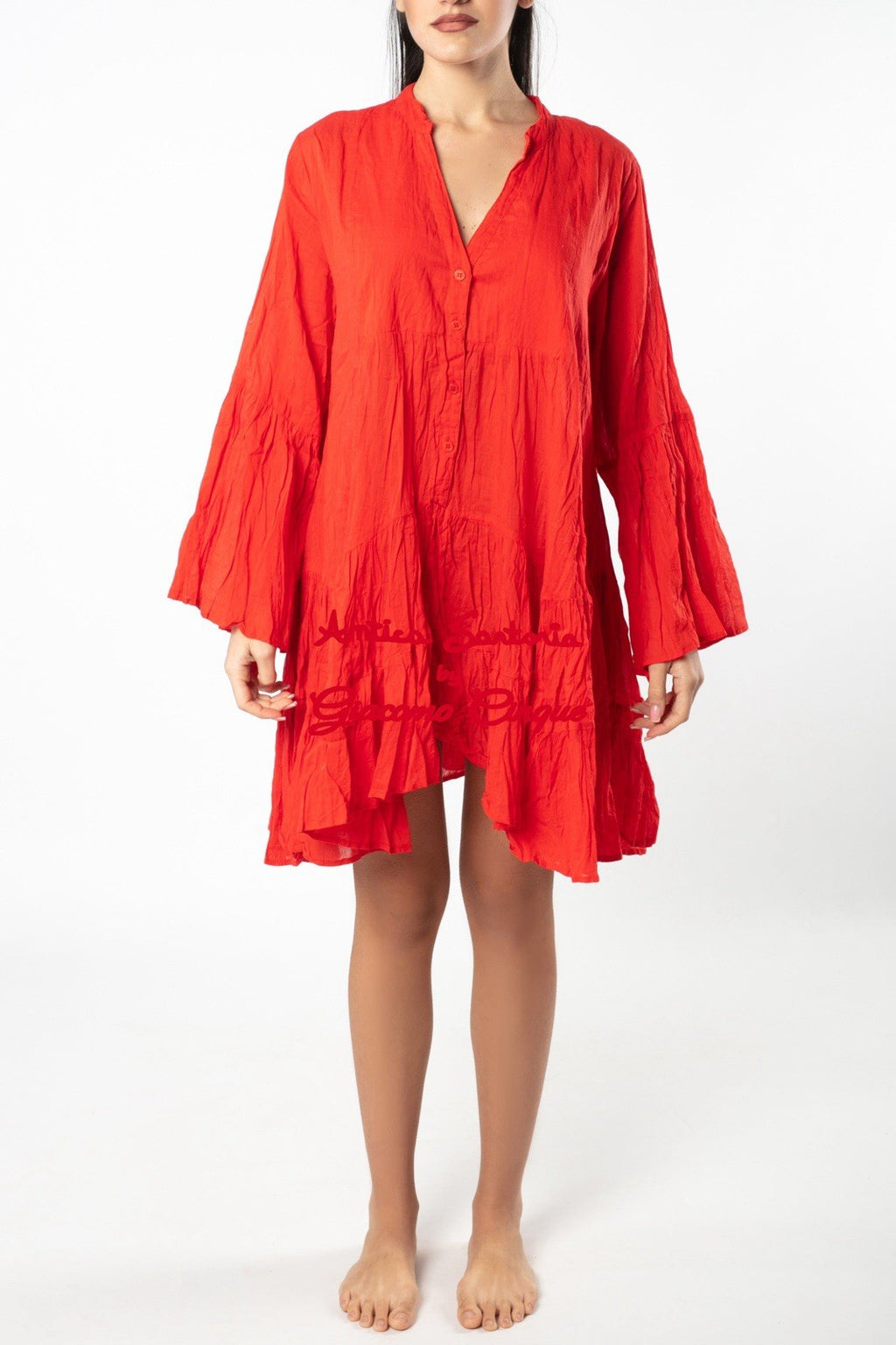 ANTICA SARTORIA 2025 SHORT RED HOT V NECK DRESS 2025 NWT O/S