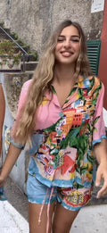 ANTICA SARTORIA 2025 CAPRI BY THE SEA GORGEOUS PINK / BLUE BLOUSE  & SHORTS SET