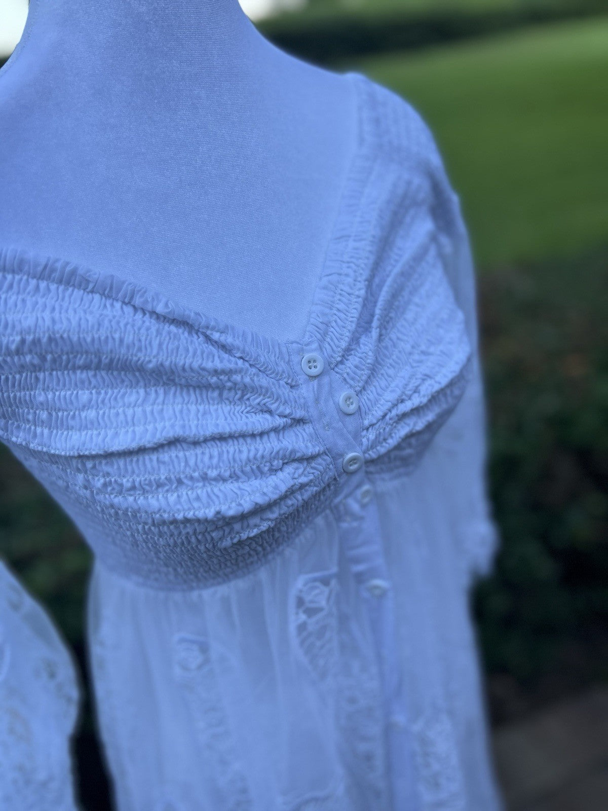 Antica Sartoria White Off Shoulder Long Lace Buttons Dress With Under Skirt