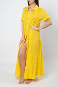 ANTICA SARTORIA 2025 YELLOW BUTTON DOWN LONG DRESS/MUMU KAFTAN NWT O/S