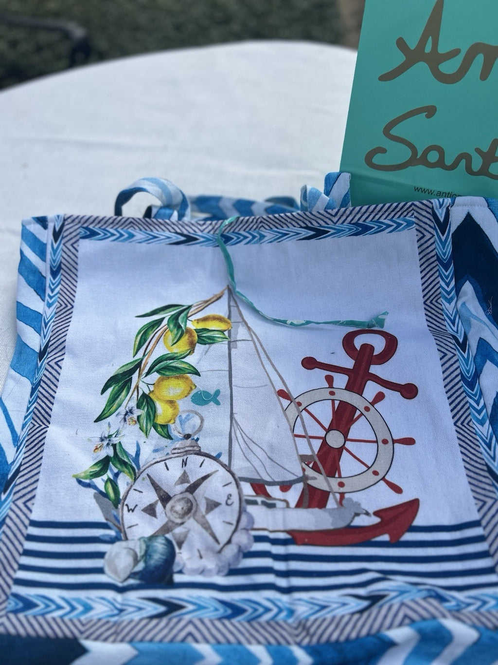 Antica Sartoria 2025 Positano Blue Lemon White Beach Tote Bag Nwt Gorgeous