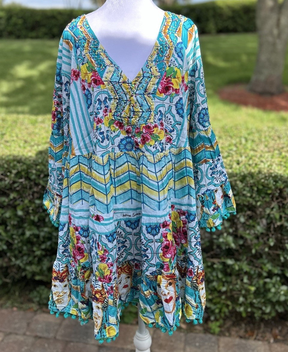 Antica Sartoria 2024 Ladies & Flowers V Neck Beaded Dress NWT O/S