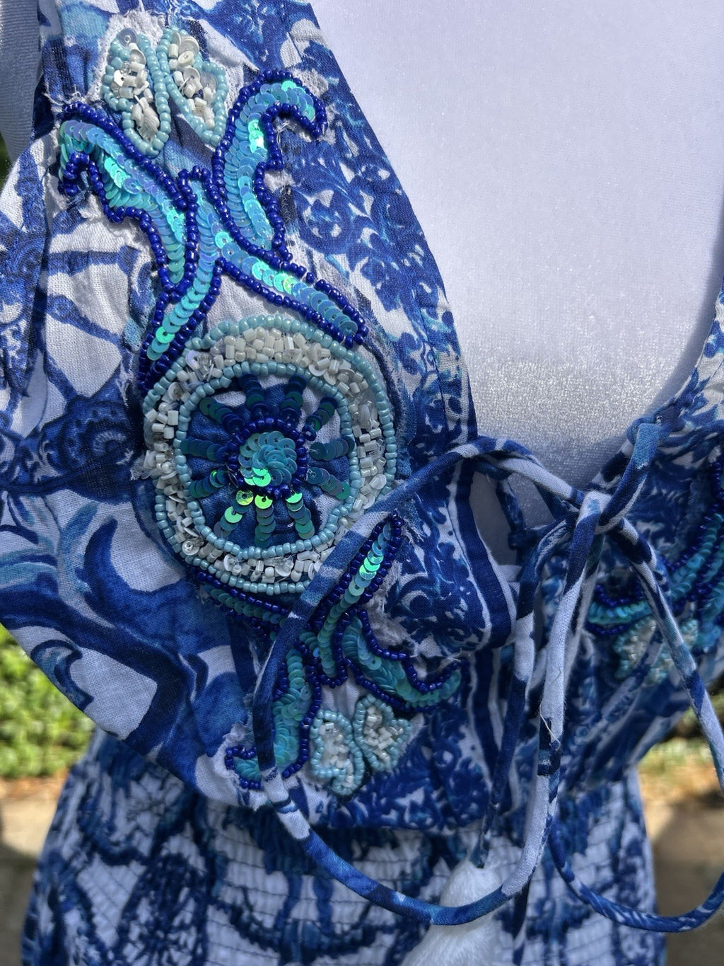 Antica Sartoria BLUE & WHITE Long Back Short Front Kaleidoscope Pattern NWT O/S