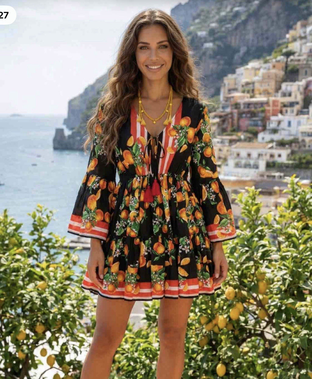 Antica Sartoria 2026 Black Orange 🍊& Green Tie Front Dress  NWT O/S