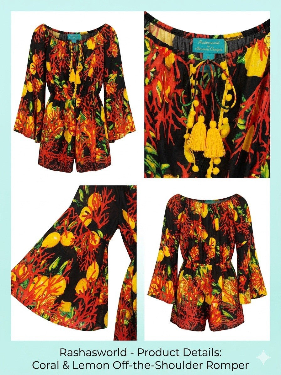 antica sartoria Red Black Lemon 🍋 Off Shoulder Romper NWT O/S