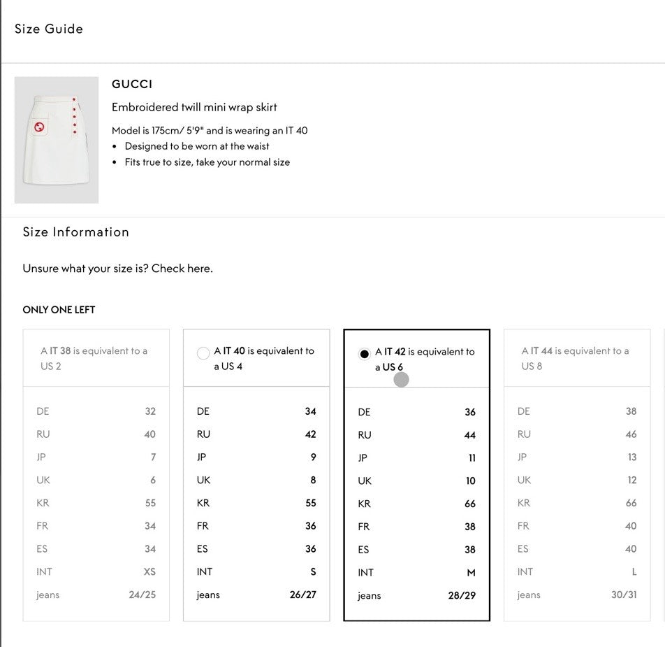 GUCCI 2024 WHITE WITH NAVY & RED STRIPE 5 BUTTON SKIRT NWT Size 42