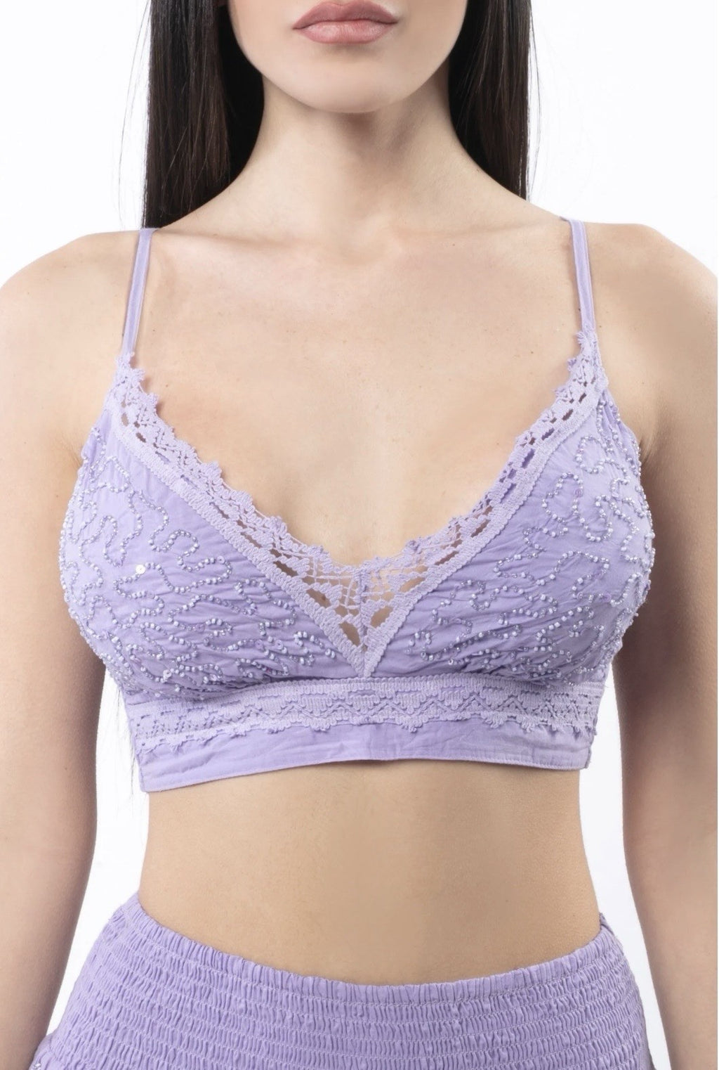 Antica Sartoria Beaded Smocked Back Bra-Lette Size 32-36D Nwt Perfect Lilac