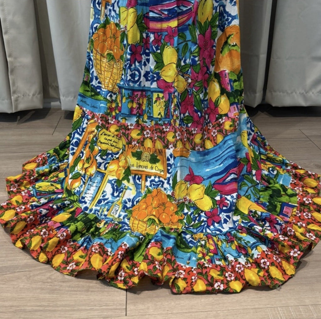 ANTICA SARTORIA 2024 CITY BY THE SEA SORRENTO LONG Back Short Front DRESS NWT OS